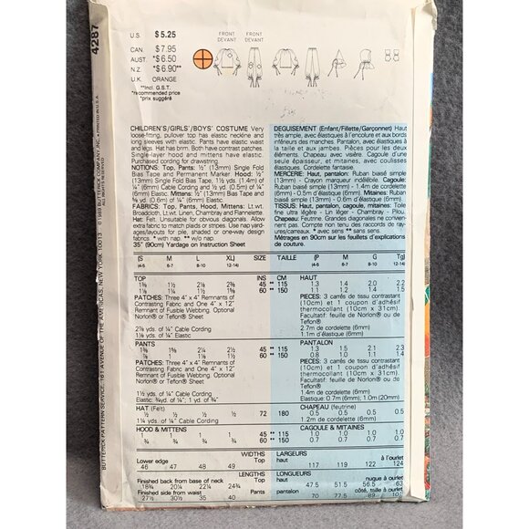 Butterick 4287 Children's Scarecrow Costume Sewing Pattern Size 4 5 6 7 8 10 12 - Picture 2 of 2